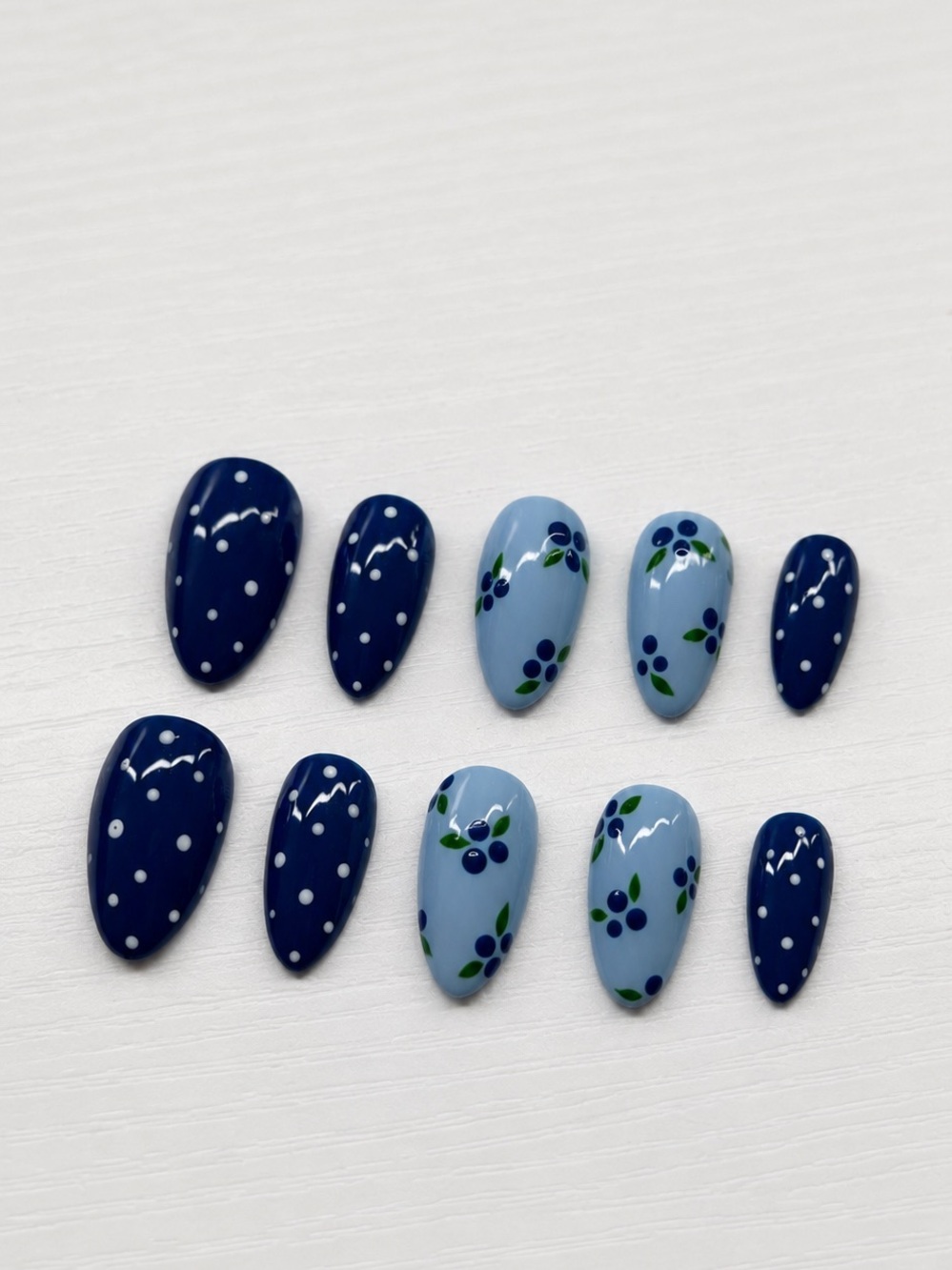 Blue Floral & Polka Dot Press-On Nail Set